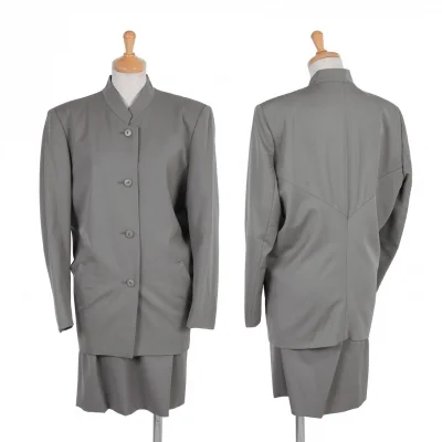 【SALE】イッセイミヤケISSEY MIYAKEウールギャバスタンドカラーコクーンセットアップスーツ グレー