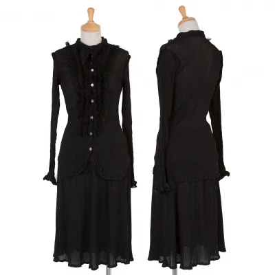 イッセイミヤケミーISSEY MIYAKE me シフォンメッシュフリルプリーツセットアップ 黒