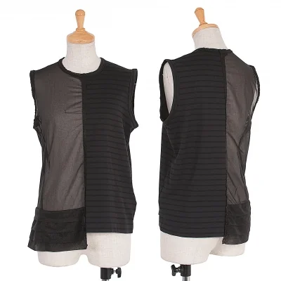 【SALE】トリココムデギャルソンtricot COMME des GARCONS 製品染めシースルー切替ボーダーノースリーブ