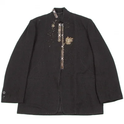 ヨウジヤマモトプールオムYohji Yamamoto pour homme アンティークビーズ装飾ボタンレスヴィンテージ加工ジャケット