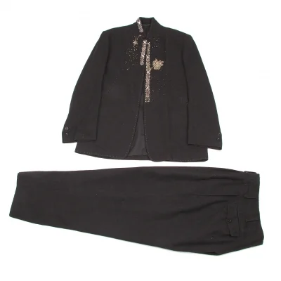 ヨウジヤマモトプールオムYohji Yamamoto pour homme アンティークビーズ装飾ボタンレスヴィンテージ加工セットアップスーツ