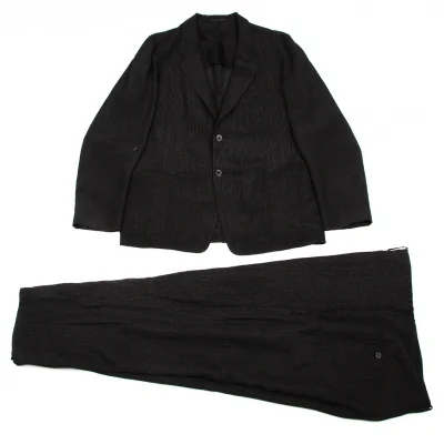 ヨウジヤマモトプールオムYohji Yamamoto POUR HOMME ピンストライプサマーセットアップスーツ 黒グレー