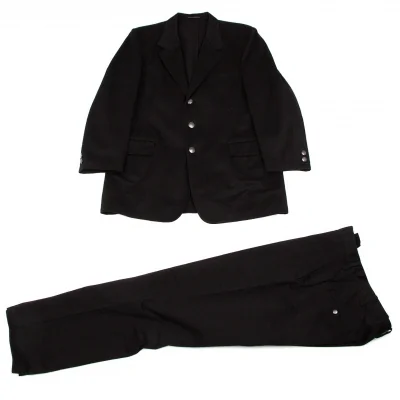 ヨウジヤマモトプールオムYohji Yamamoto POUR HOMME ワンポイント刺繍コットンギャバテーラードセットアップスーツ 黒