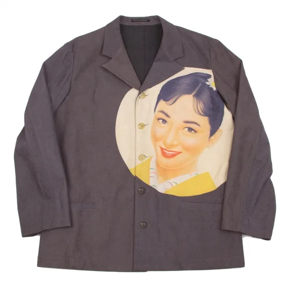 Yohji Yamamoto POUR HOMME Saeko Print Suede Jacket Grey 4 K-56171_001