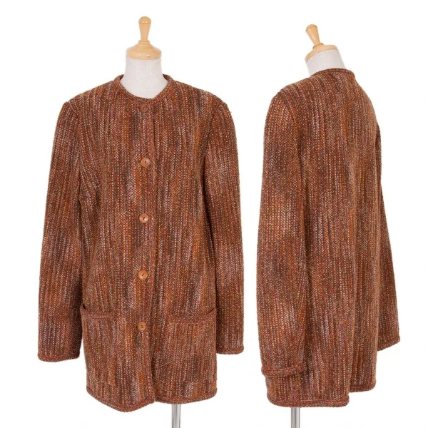 (FINAL PRICE) MISSONI Mix knit no collar jacket Orange,Brown M-L K-56191_001
