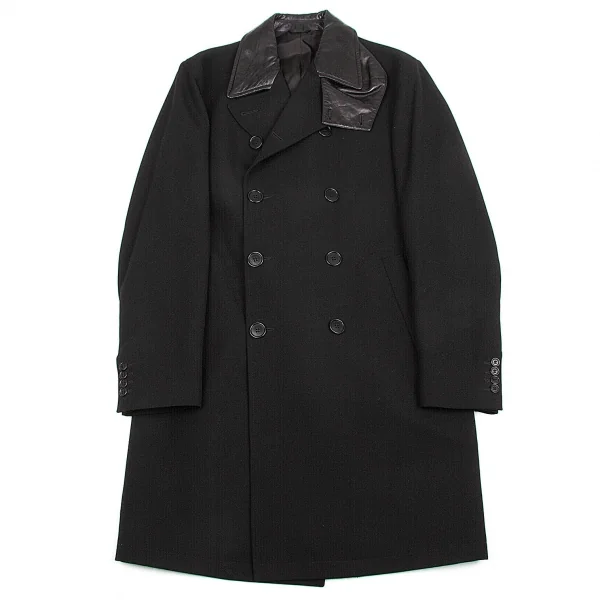 【SALE】ヘルムートラングHELMUTLANG レザーカラーウールギャバダブルコート