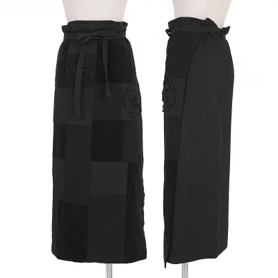 【SALE】ローブドシャンブル コムデギャルソンrobe de chambre COMME des GARCONS パッチワークコサージュデザイン巻きスカート 黒