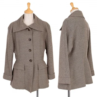 【最終値下げ】ヨシエイナバyoshie inaba ジグザグ織りハイネックジャケット 茶モカ