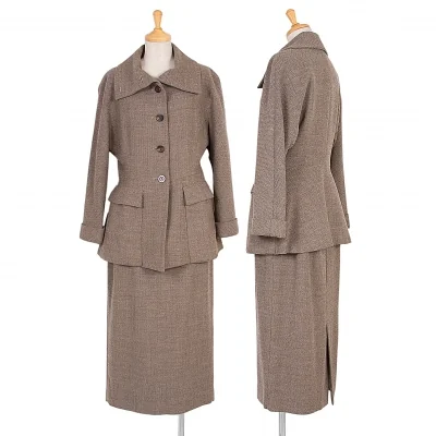 【最終値下げ】ヨシエイナバyoshie inaba ジグザグ織りセットアップスーツ 茶モカ