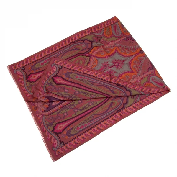 エトロETRO ペイズリーストール ボルドー赤紫他 (K-56462)