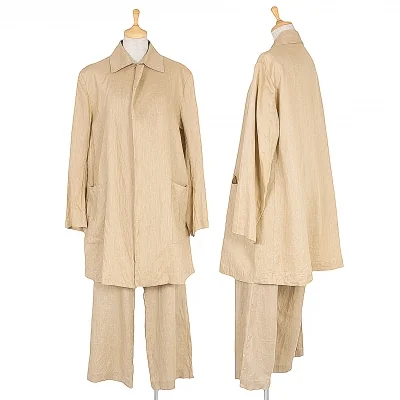 ヨウジヤマモトファムYohji Yamamoto FEMME リネンボタンレスセットアップ ベージュ