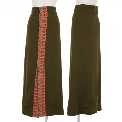【SALE】ヨウジヤマモト ファムYohji Yamamoto FEMME ウールチロリアンテープニットスカート カーキ赤