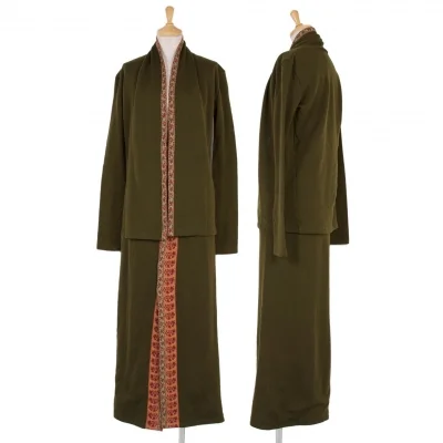 【SALE】ヨウジヤマモト ファムYohji Yamamoto FEMME ウールチロリアンテープニットセットアップ カーキ赤