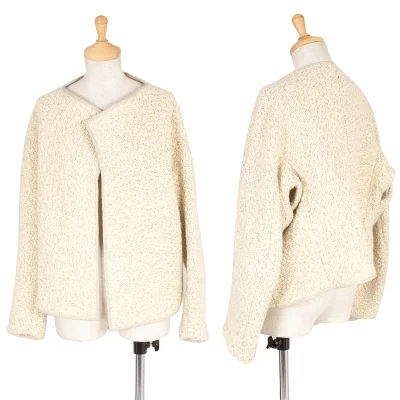 コムデギャルソンCOMME des GARCONS ラメ糸ニットツイードボタンレスジャケット オフゴールドベージュ