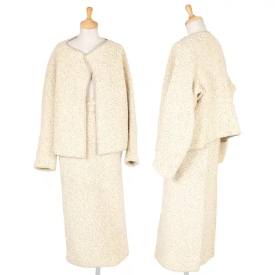 コムデギャルソンCOMME des GARCONS ラメ糸ニットツイードセットアップスーツ オフゴールドベージュ