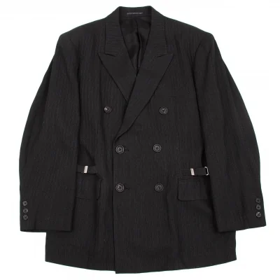 ヨウジヤマモトプールオムYohji Yamamoto pour homme サイドベルト６Bデザインダブルジャケット チャコール