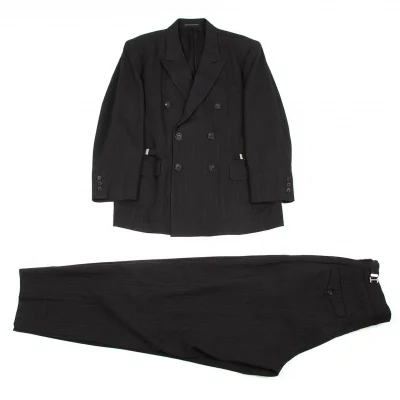 ヨウジヤマモトプールオムYohji Yamamoto pour homme ベルトデザインストライプセットアップスーツ チャコール