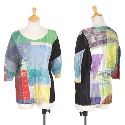 プリーツプリーズPLEATS PLEASE メッシュ切替グラフィックTシャツ