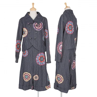 【SALE】リミフゥLIMI feu プリントステッチデザインデニムセットアップ インディゴ黄赤他