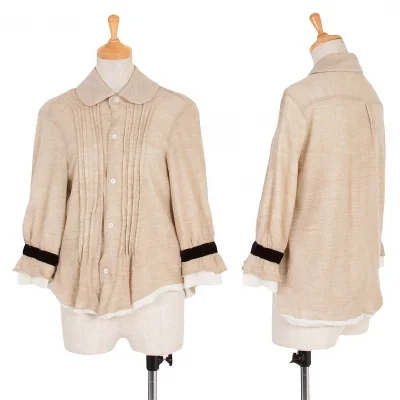 【SALE】トリコ コムデギャルソンtricot COMME des GARCONS ウールコットン袖テープレイヤードブラウス 杢ベージュ生成り黒