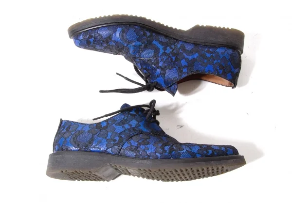 【SALE】マークバイマークジェイコブスMARC by MARC JACOBS 花柄レース貼り付けレザーシューズ 青黒37（23.5位） K-57692_002
