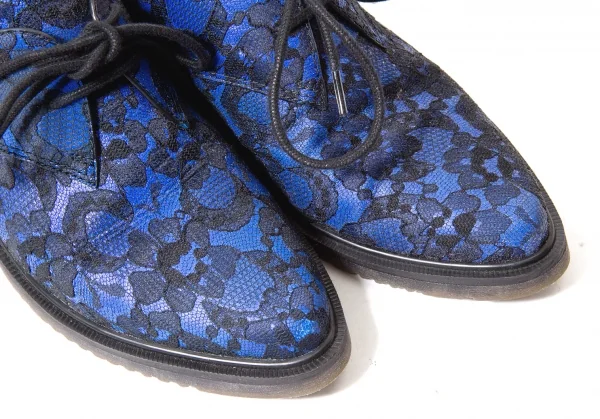 【SALE】マークバイマークジェイコブスMARC by MARC JACOBS 花柄レース貼り付けレザーシューズ 青黒37（23.5位） K-57692_008