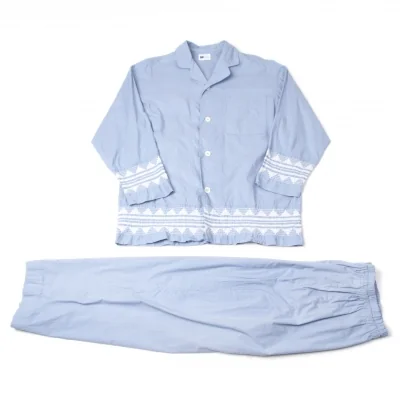 イッセイミヤケISSEY MIYAKEアイムプロダクト im product オープンカラーセットアップ ブルー白