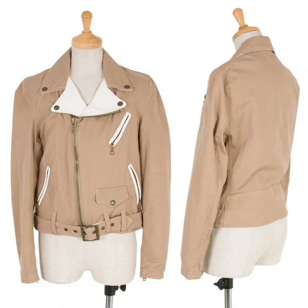 【SALE】ワイズ×ショットY's × Schott レザー切替コットンライダースジャケット ベージュ生成りM K-57757_001