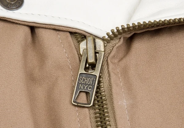 【SALE】ワイズ×ショットY's × Schott レザー切替コットンライダースジャケット ベージュ生成りM K-57757_011