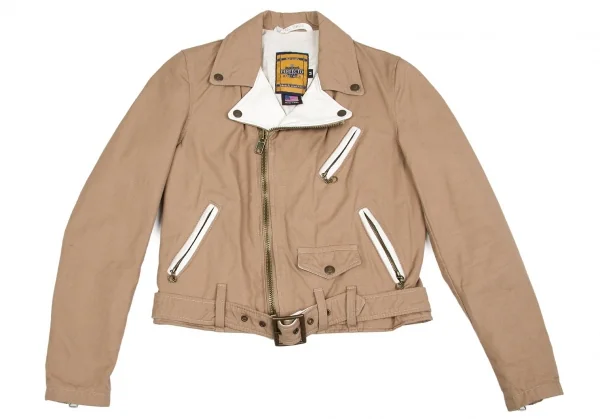 【SALE】ワイズ×ショットY's × Schott レザー切替コットンライダースジャケット ベージュ生成りM K-57757_002