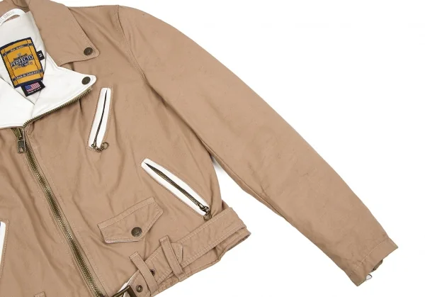 【SALE】ワイズ×ショットY's × Schott レザー切替コットンライダースジャケット ベージュ生成りM K-57757_005