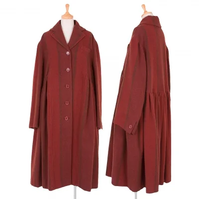 ロメオジリROMEO GIGLI ストライプウールギャザー切替コート