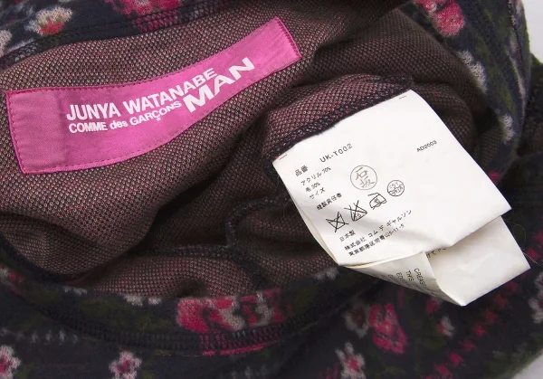 【SALE】ジュンヤワタナベマンピンク コムデギャルソンJUNYA WATANABE MAN PINK COMME des GARCONS フリンジカットフラワープリントノースリーブワンピース 紺ピンクカーキM位 K-58009_012