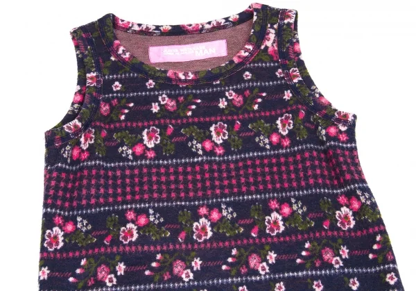 【SALE】ジュンヤワタナベマンピンク コムデギャルソンJUNYA WATANABE MAN PINK COMME des GARCONS フリンジカットフラワープリントノースリーブワンピース 紺ピンクカーキM位 K-58009_003