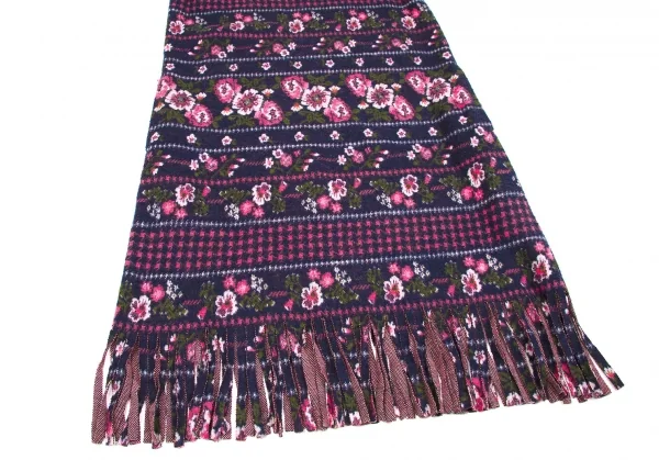 【SALE】ジュンヤワタナベマンピンク コムデギャルソンJUNYA WATANABE MAN PINK COMME des GARCONS フリンジカットフラワープリントノースリーブワンピース 紺ピンクカーキM位 K-58009_006