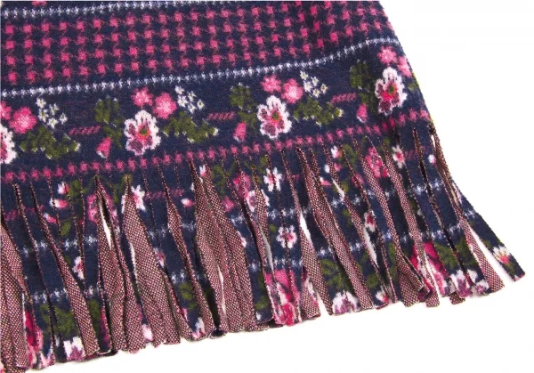 【SALE】ジュンヤワタナベマンピンク コムデギャルソンJUNYA WATANABE MAN PINK COMME des GARCONS フリンジカットフラワープリントノースリーブワンピース 紺ピンクカーキM位 K-58009_007