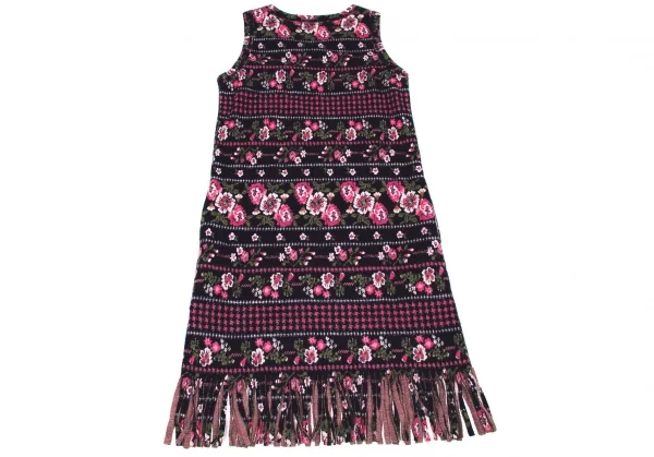 【SALE】ジュンヤワタナベマンピンク コムデギャルソンJUNYA WATANABE MAN PINK COMME des GARCONS フリンジカットフラワープリントノースリーブワンピース 紺ピンクカーキM位 K-58009_009