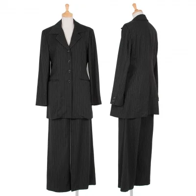 キャサリンハムネットロンドンKATHARINE HAMNETT LONDON ウールストライプノッチドラペルセットアップスーツ チャコール白