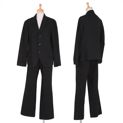 ヨウジヤマモト ノアールYohji Yamamoto NOIR セミピークドラペルコットン３Bセットアップスーツ 黒