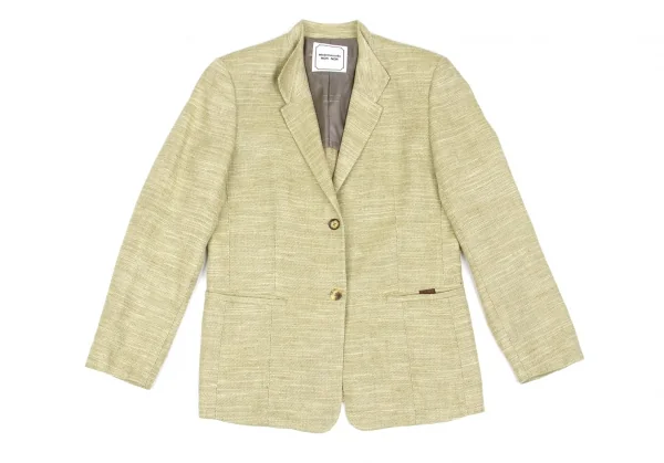 【SALE】マドモアゼルノンノンMademoiselle NON NON リネン２Bジャケット 杢カーキL位 K-58571_002