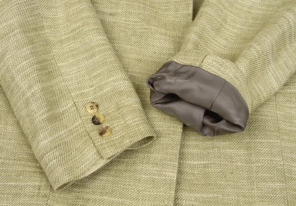 【SALE】マドモアゼルノンノンMademoiselle NON NON リネン２Bジャケット 杢カーキL位 K-58571_005