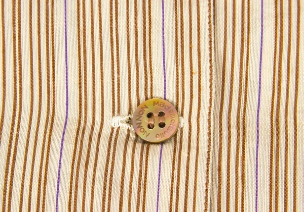 【SALE】マドモアゼルノンノンMademoiselle NON NON 混紡ストライプ七分袖シャツ ベージュ茶紺40（L) K-58575_004