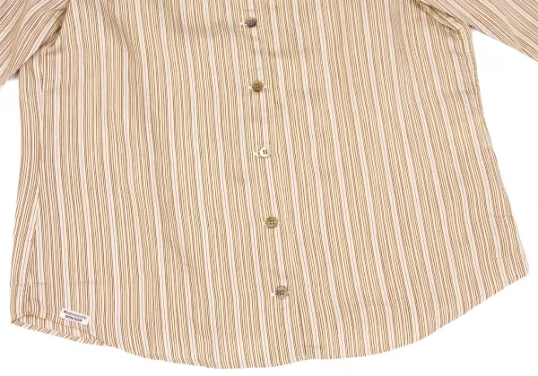 【SALE】マドモアゼルノンノンMademoiselle NON NON 混紡ストライプ七分袖シャツ ベージュ茶紺40（L) K-58575_006