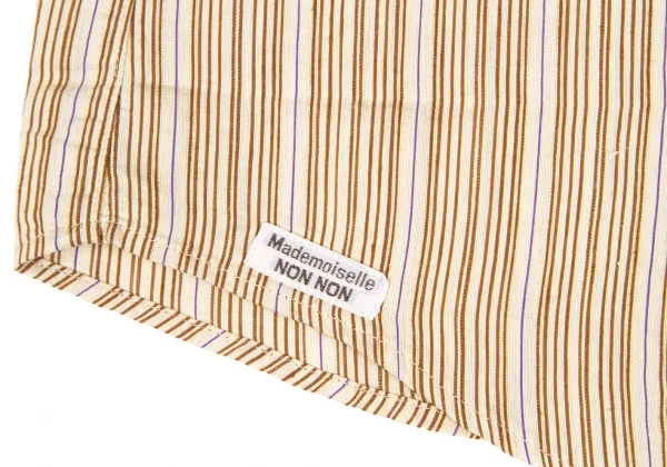 【SALE】マドモアゼルノンノンMademoiselle NON NON 混紡ストライプ七分袖シャツ ベージュ茶紺40（L) K-58575_007