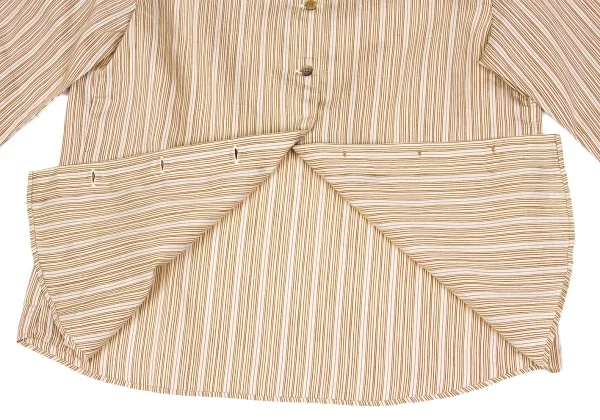 【SALE】マドモアゼルノンノンMademoiselle NON NON 混紡ストライプ七分袖シャツ ベージュ茶紺40（L) K-58575_008