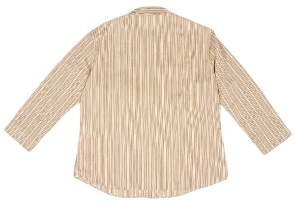 【SALE】マドモアゼルノンノンMademoiselle NON NON 混紡ストライプ七分袖シャツ ベージュ茶紺40（L) K-58575_009