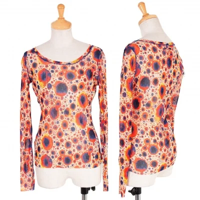 ジャンポールゴルチエ ファムJean Paul GAULTIER FEMME プリントパワーネット長袖トップス 赤紺黄ベージュ