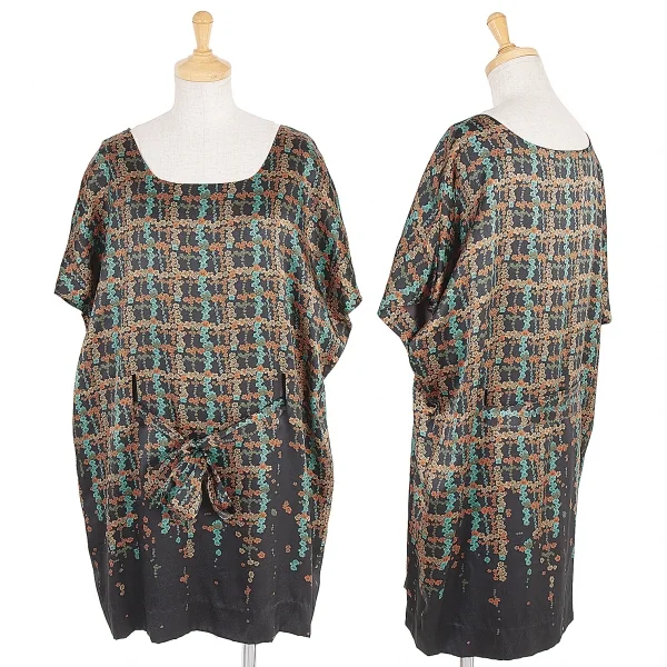 【SALE】ミハラヤスヒロMIHARA YASUHIRO ベルト付き花柄ワンピース 黒赤緑他S K-58869_001