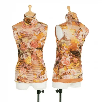 ジャンポールゴルチエ ソレイユJean Paul GAULTIER SOLEIL パワーネットレイヤード花柄プリントノースリーブトップス オレンジマルチ