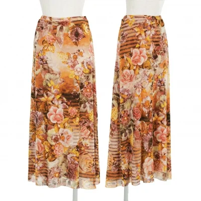 ジャンポールゴルチエ ソレイユJean Paul GAULTIER SOLEIL パワーネットレイヤード花柄プリントスカート オレンジマルチ
